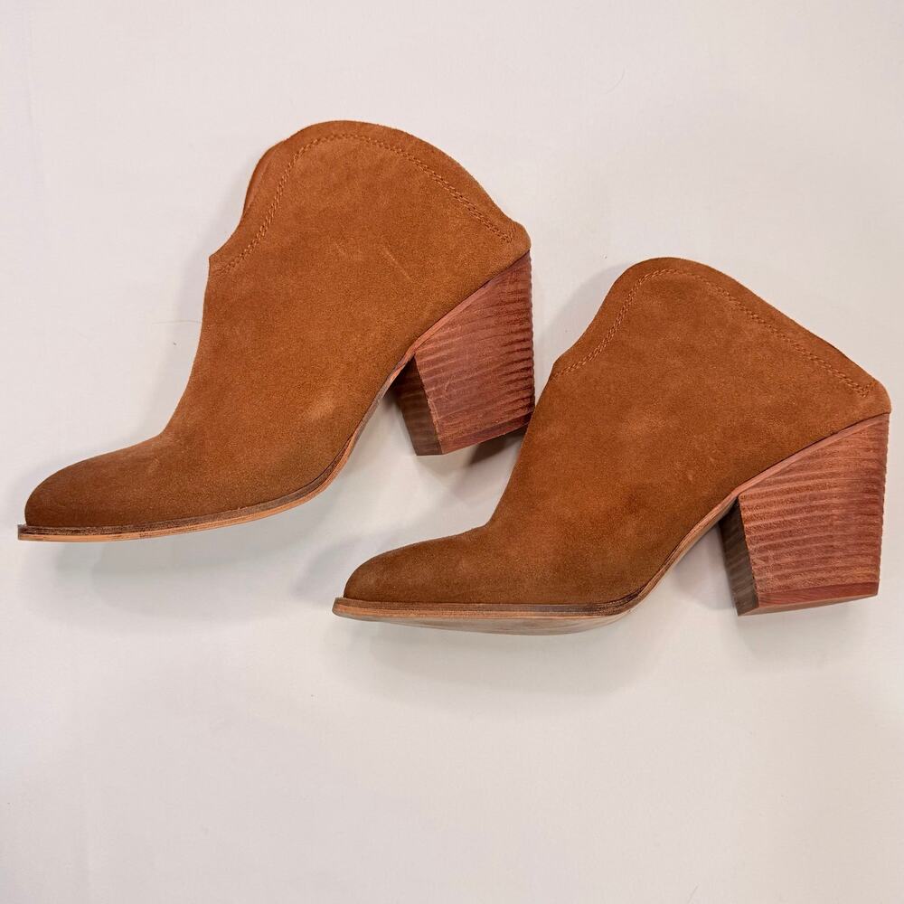 Chinese Laundry Kelso Suede Mule Booties Size 9 Tan Pointed Toe Block Heel - Picture 5 of 10